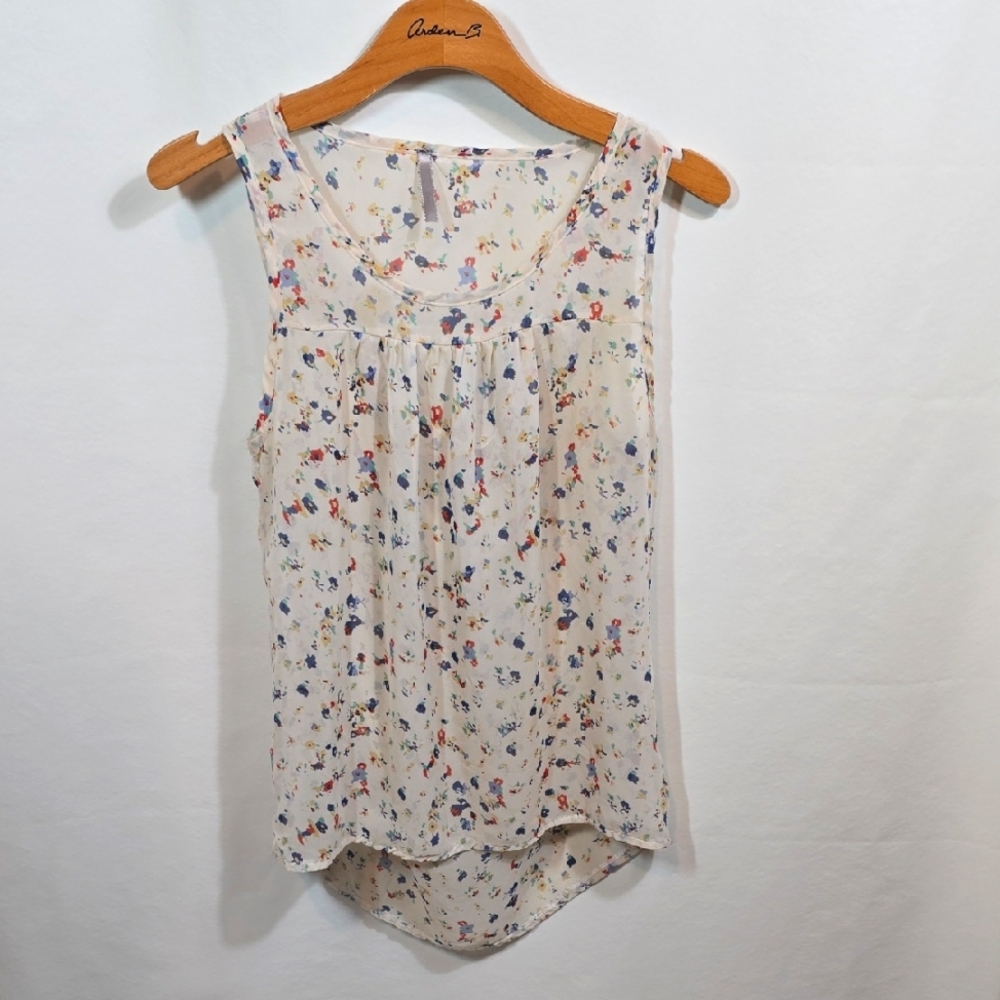 B _ENVIED Cream with Floral Gauzy Tank Blouse Ladies Large